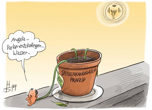 Manfred Weber als verwelkende Pflanze dargestellt